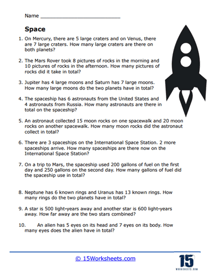 Space Word Problem Worksheet