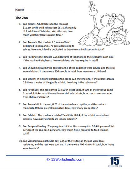 The Zoo Word Problem Worksheet