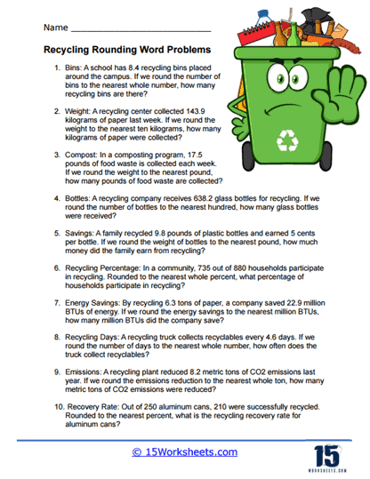 Recycling Rounding Word Problem Worksheet