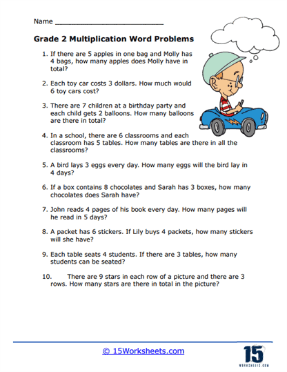 2nd Grade Multiplication Word Problem Worksheet