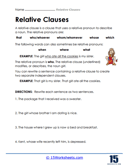 Relative Clause Worksheets