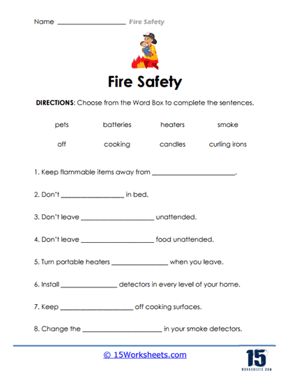Complete the Fire Sentences Worksheet