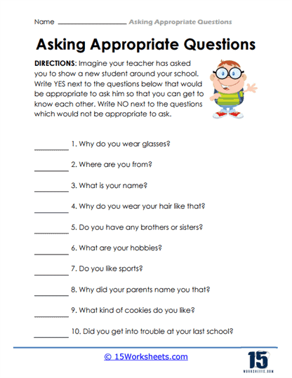 Asking Appropriate Questions Worksheets