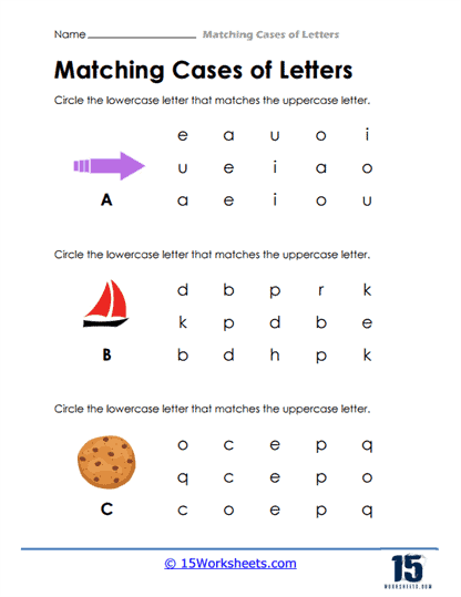 Matching Cases of Letters Worksheets