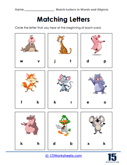 Animals to Letter Match Worksheet