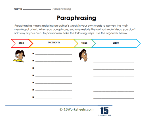 paraphrasing lesson worksheet