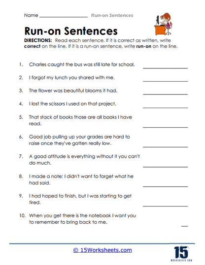 Run-on Sentences Worksheets - 15 Worksheets.com