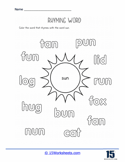 Rhymes With Sun Worksheet