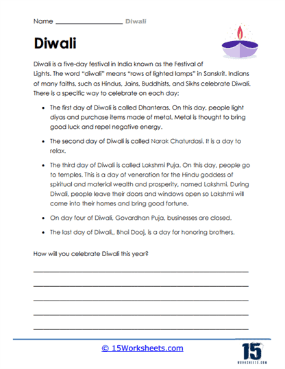 Diwali Worksheets - 15 Worksheets.com