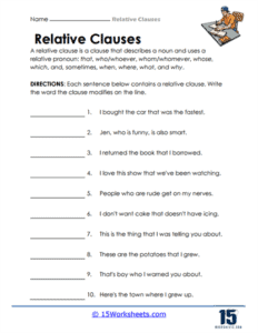 Relative Clauses Worksheets | Grammar Focused - 15 Worksheets.com