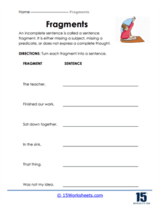 Fragments Worksheets - 15 Worksheets.com