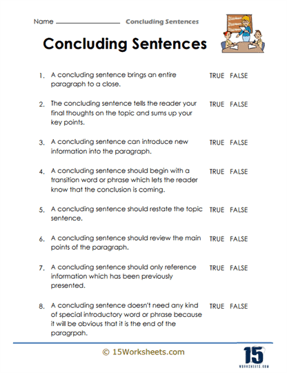 Concluding Sentence Worksheets