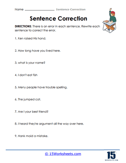Easy Sentence Correction Worksheets