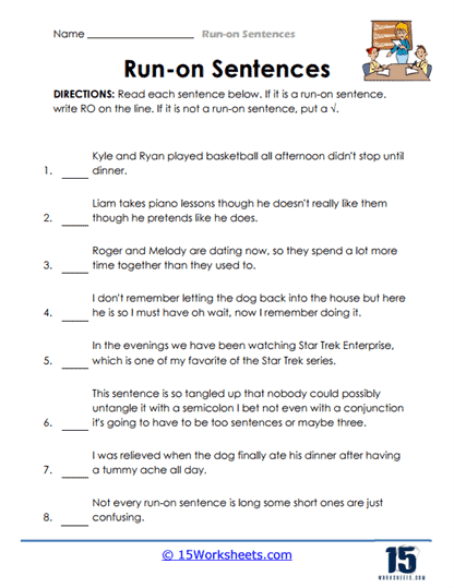Run-on Sentence Worksheets