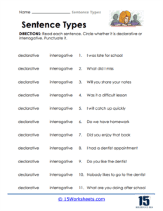 Sentence Types Worksheets - 15 Worksheets.com