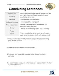 Concluding Sentences Worksheets - 15 Worksheets.com