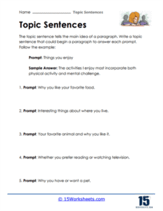 Topic Sentences Worksheets - 15 Worksheets.com