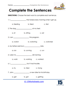 Complete the Sentence Worksheets - 15 Worksheets.com