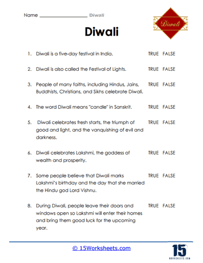 Diwali Worksheets - 15 Worksheets.com
