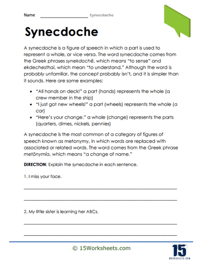 Synecdoche Worksheets