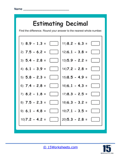 Estimate Decimal Differences