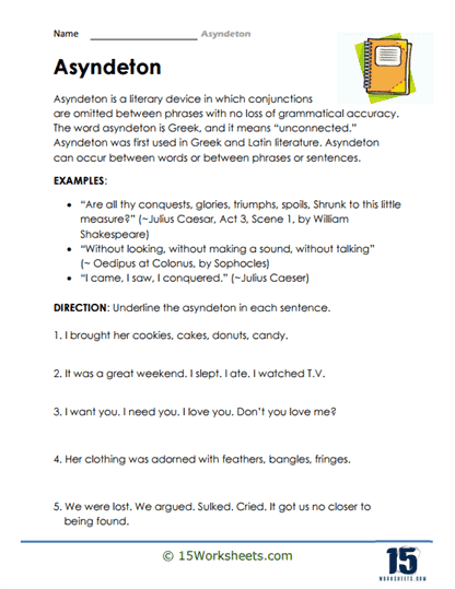 Asyndeton Worksheets