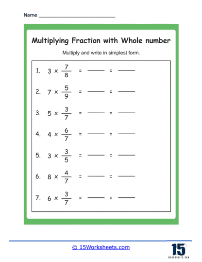 Multiply Fractions with Whole Numbers Worksheet