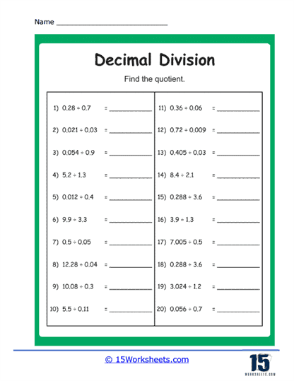 Horizontal Decimal Division