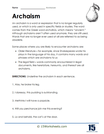 Archaism Worksheets