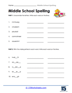 Middle School Spelling Worksheets - 15 Worksheets.com