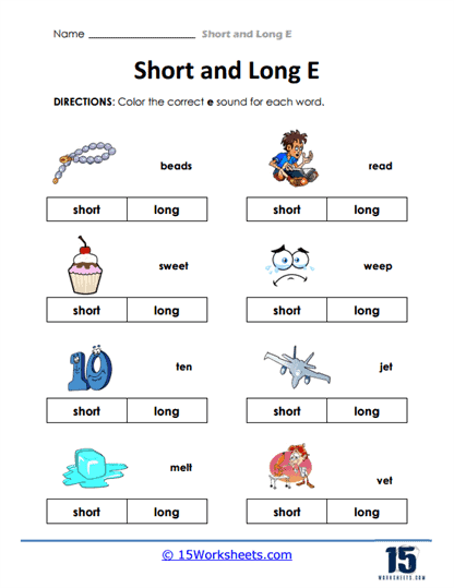 Short and Long E Words Worksheets
