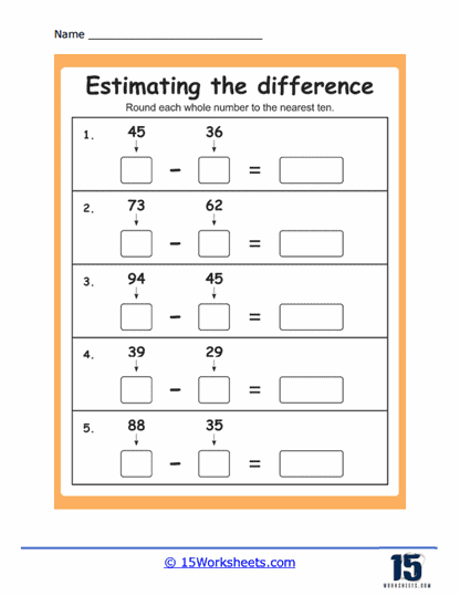 Estimating Differences Worksheet