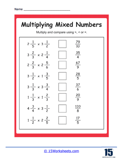 Compare Equations to Products Worksheet