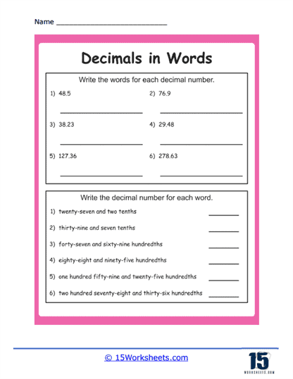 Decimals to Words Skills