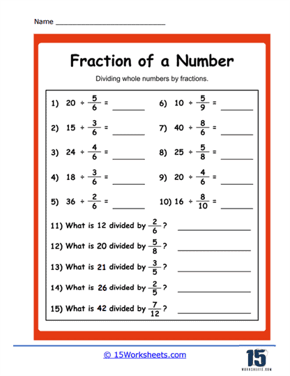 Dividing Wholes by Fractions Worksheet