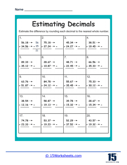 Estimate Decimal Subtraction
