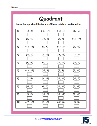 Quadrant Places Worksheet