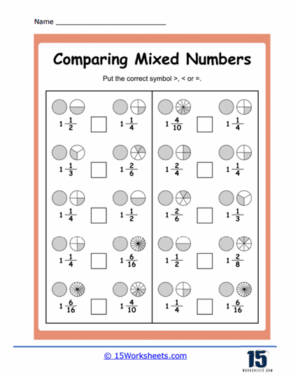 Visuals and Mixed Numbers Worksheet