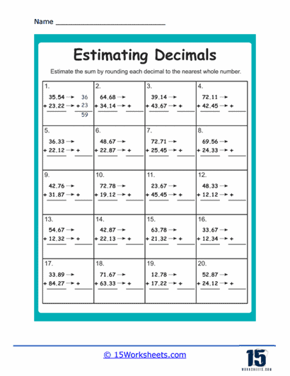 Estimate Decimal Addition