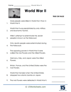 World War 2 Worksheets - 15 Worksheets.com