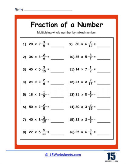 Mixed and Whole Numbers Worksheet