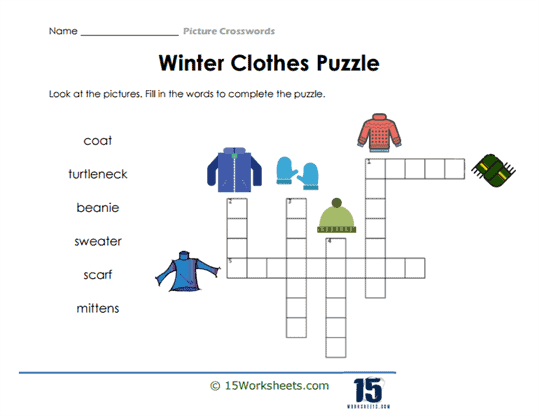 Winter Clothes Puzzle Worksheet
