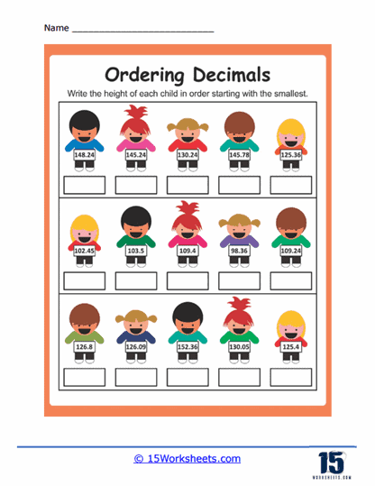 Ordering Decimals Worksheets
