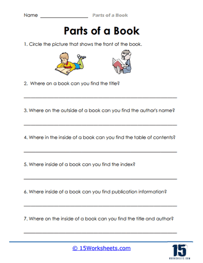 Parts of a Book Worksheets - 15 Worksheets.com