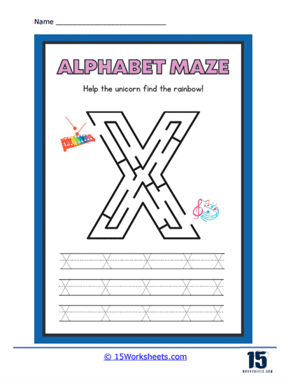 Letter X Maze Worksheet