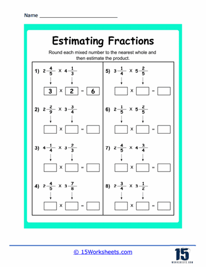 Estimating Fractions Worksheets