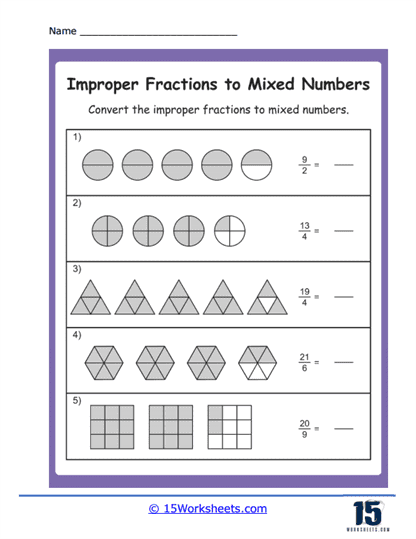 Pictures of Improper Fractions Worksheet