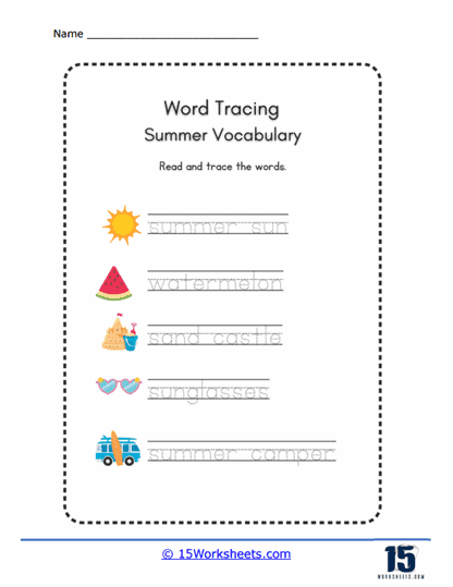 Summer Vocab Worksheet