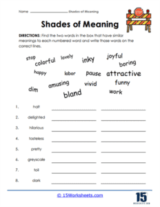 Shades of Meaning Worksheets | Reading Collection - 15 Worksheets.com