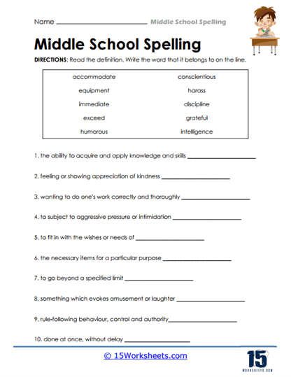 Middle School Sentences Worksheet